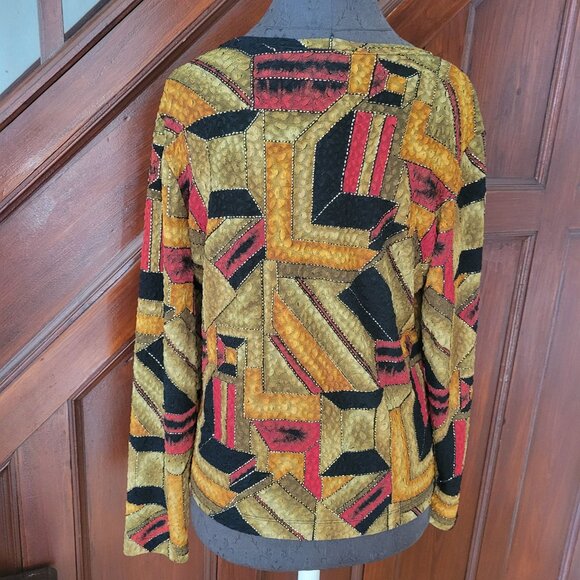 Chicos Design Womens Patchwork Long Sleeve Top Size 1 - Picture 2 of 5